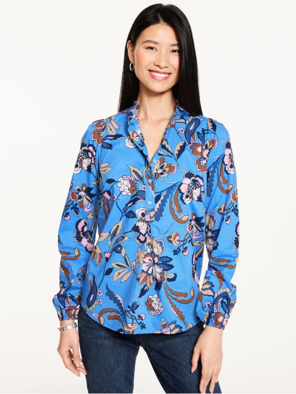 Talbots Ruffle Popover Shirt in Jacobean Fantasia